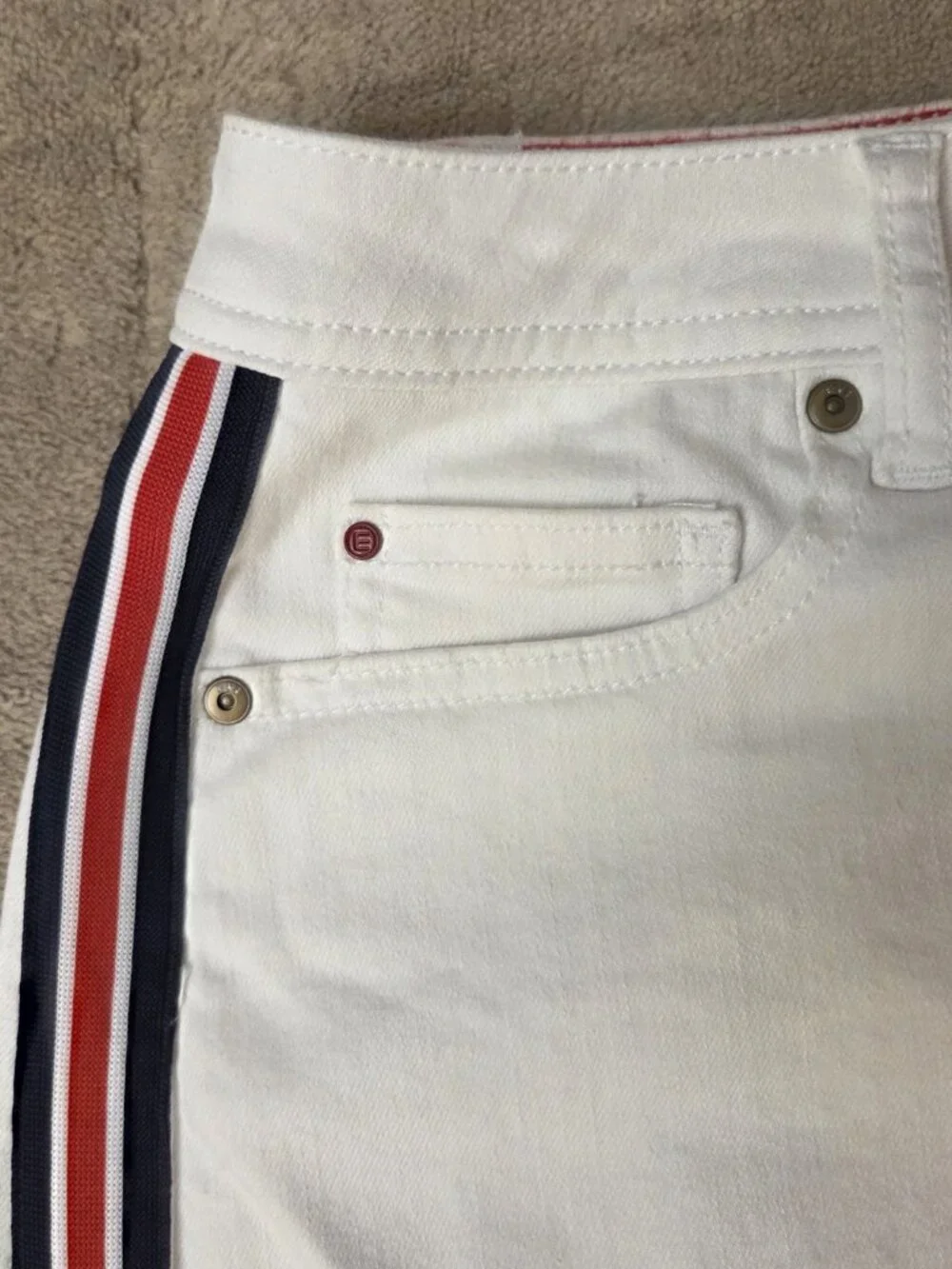 Ev1 sz 6-8 White Alex Laxed Vintage Denim Jean Skirt Stretch Cotton Blend Stripe